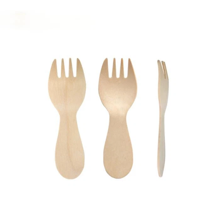 80mm Biodegradable Wooden Spork Bulk | Eco-Friendly Disposable Cutlery Factory